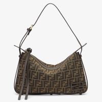 Fendi Medium Simply Shoulder Bag In FF Motif Fabric Brown