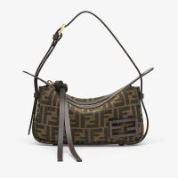 Fendi Mini Simply Shoulder Bag In FF Motif Fabric Brown
